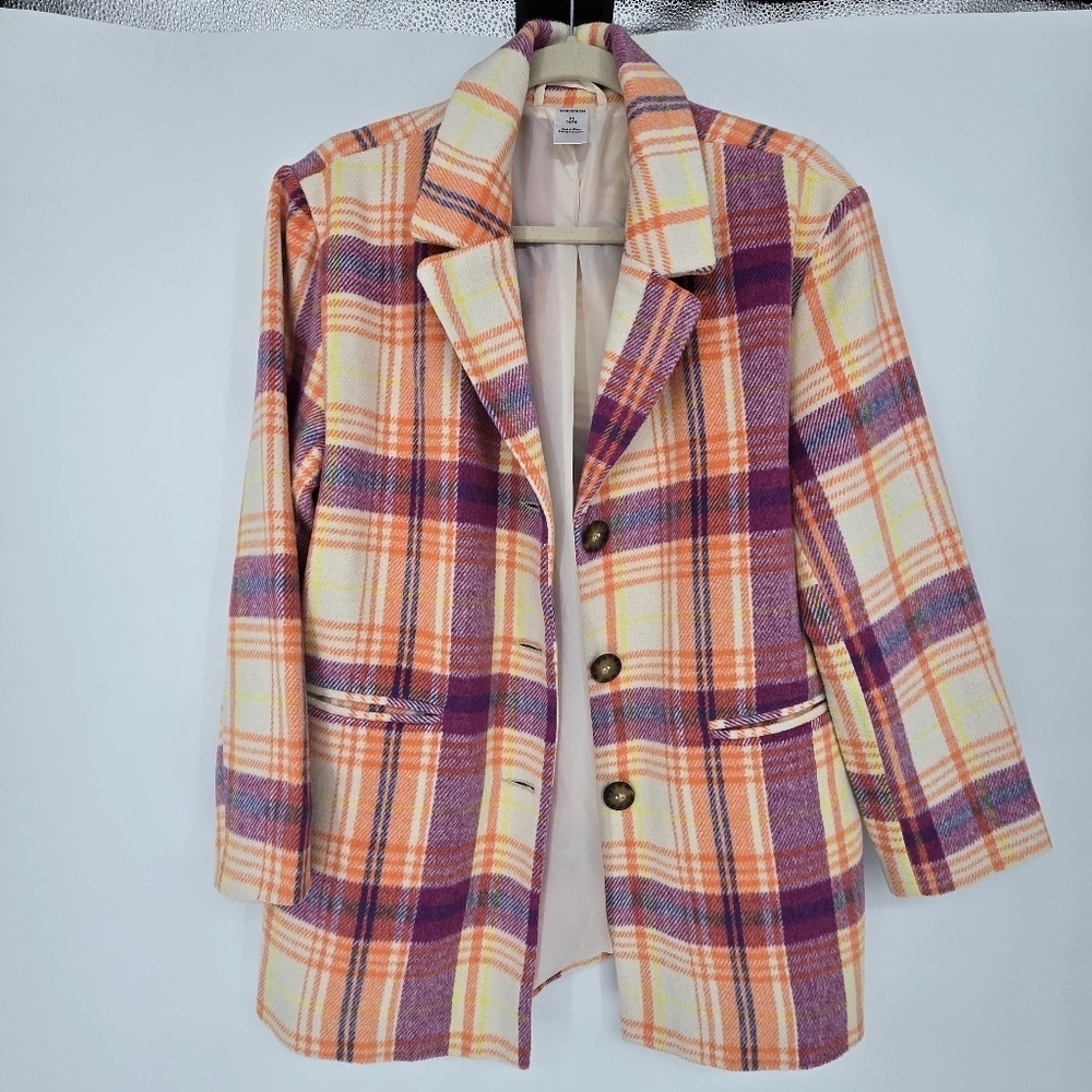 nordstrom plaid big kids plaid orange purple pea coat blazer size 14-16 W Xsmall